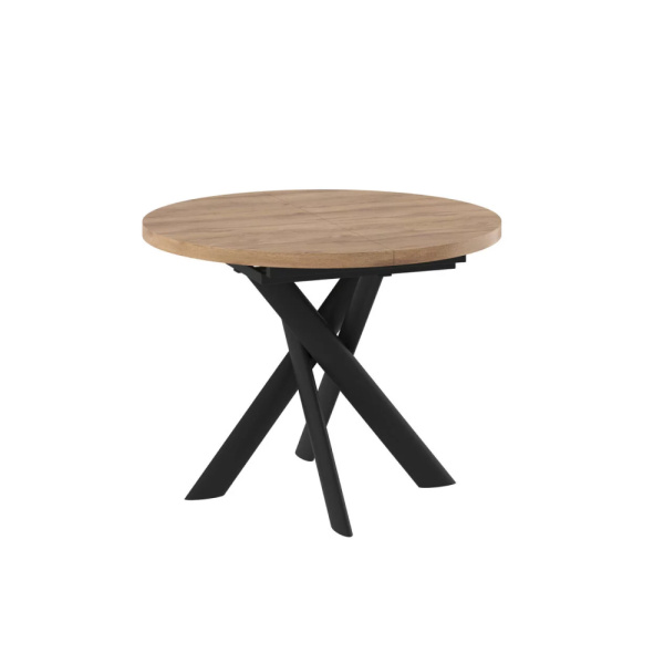 Стол RONALDO-100, круглый раздвижной 100(135), ДУБ ВЕЛЛИНГТОН/ЧЕРНЫЙ